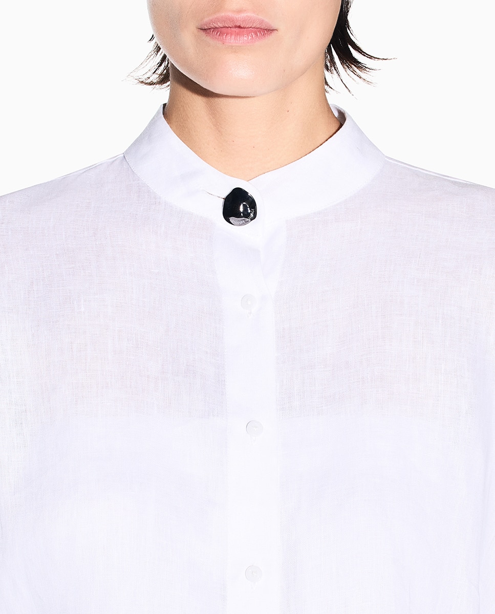 Camisa de Linho com Laço na Manga Branco-3