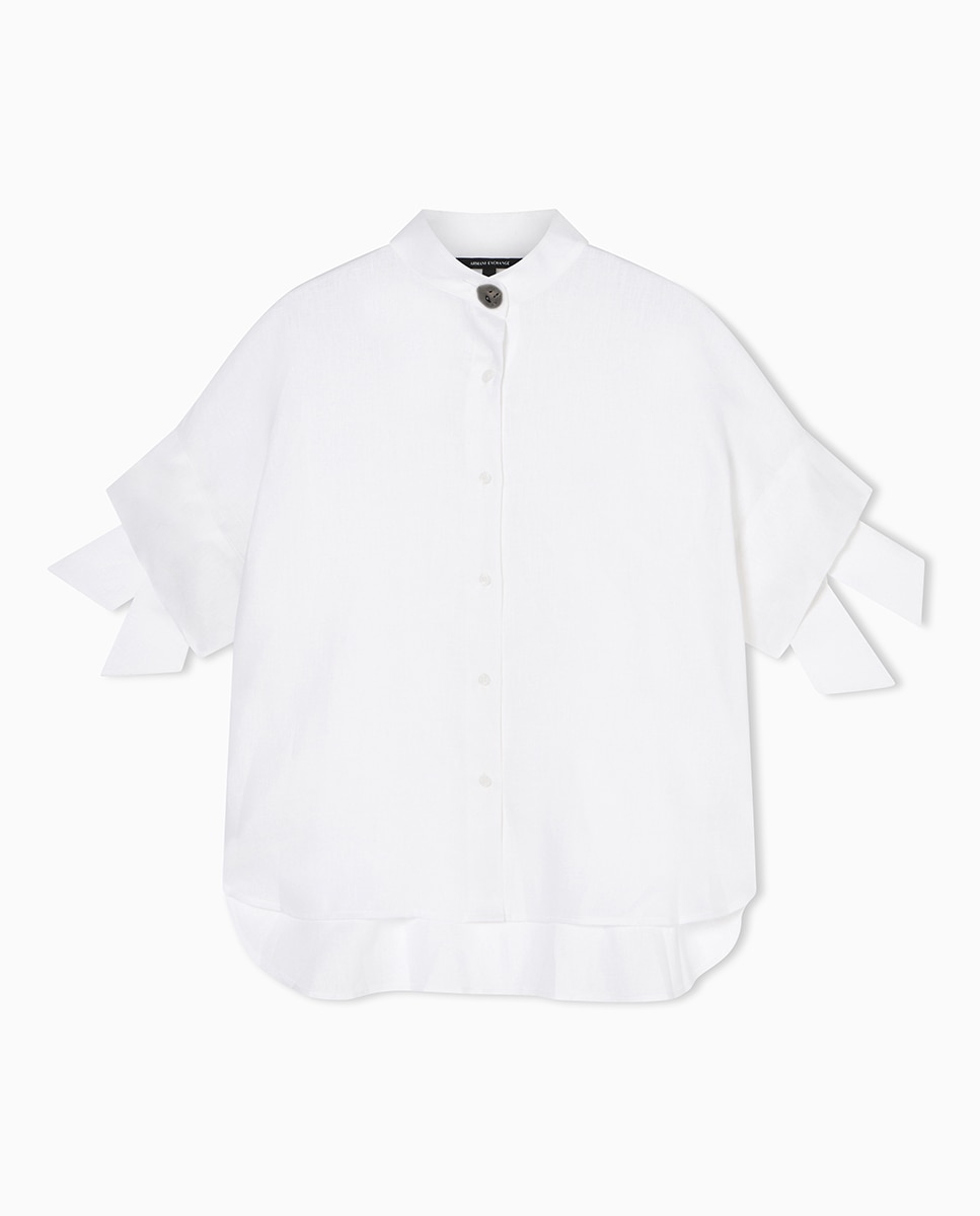 Camisa de Linho com Laço na Manga Branco-4