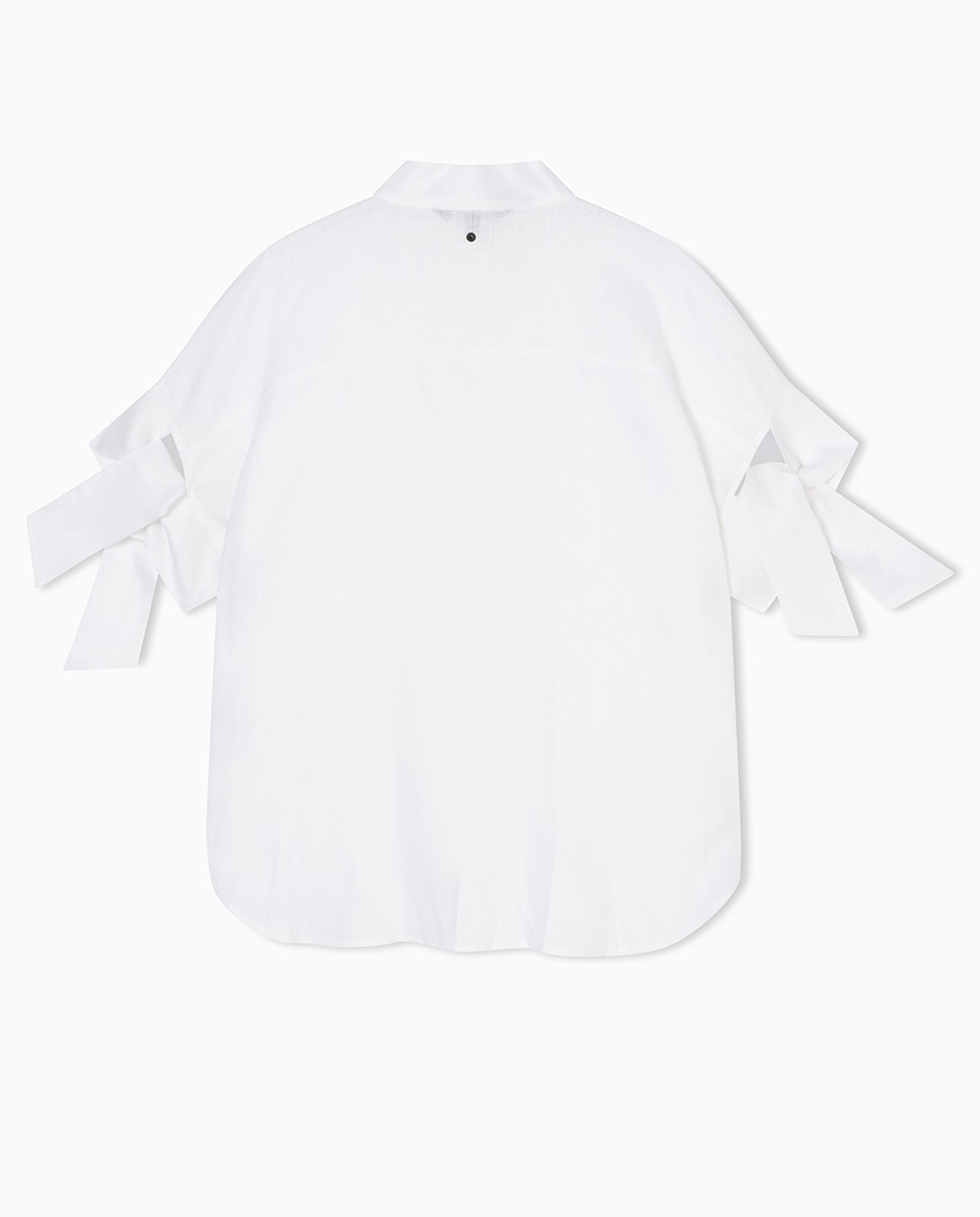 Camisa de Linho com Laço na Manga Branco-5