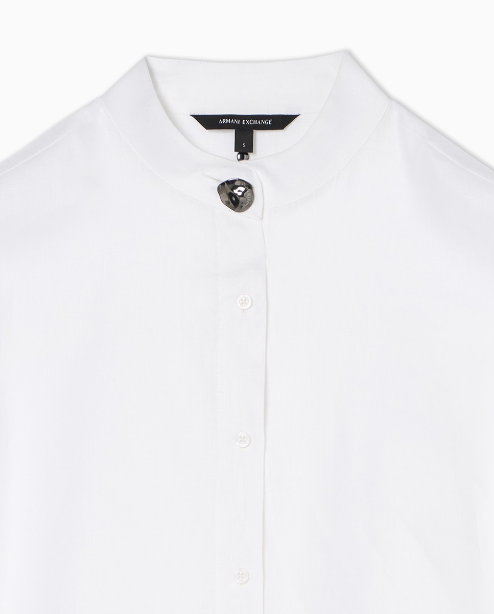 Camisa de Linho com Laço na Manga Branco-6