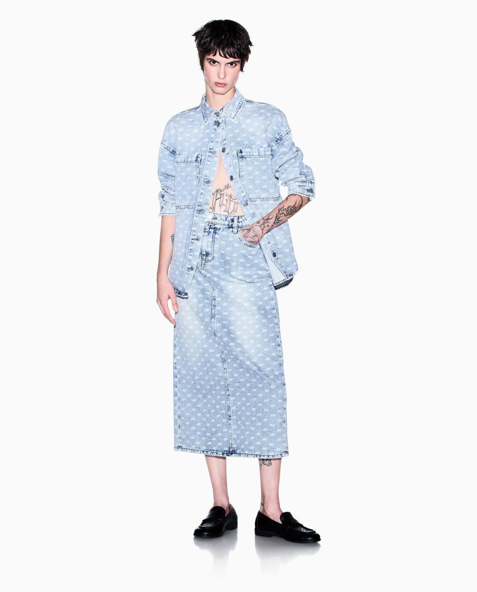 Sobrecamisa Jeans com Estampado Multilogo Azul-claro-2
