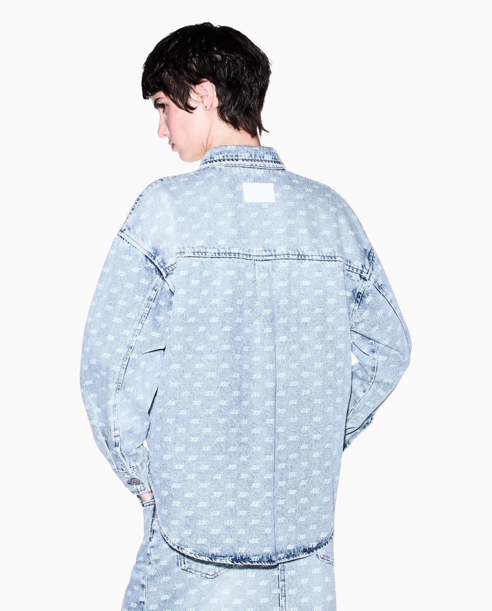 Sobrecamisa Jeans com Estampado Multilogo Azul-claro-3