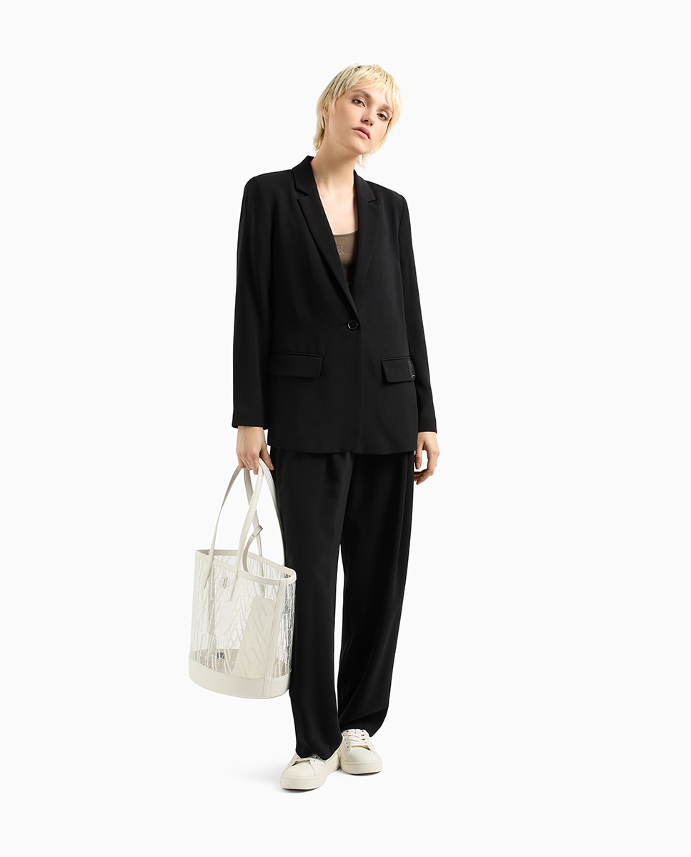 Casaco de Fato Regular Fit de um Botão Preto-4