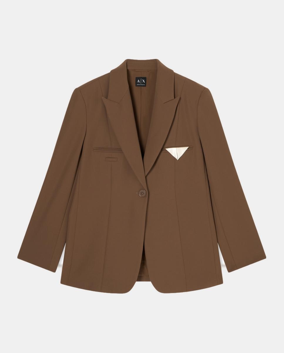 Blazer de Fato com Estrutura e Detalhe no Bolso Castanho-2