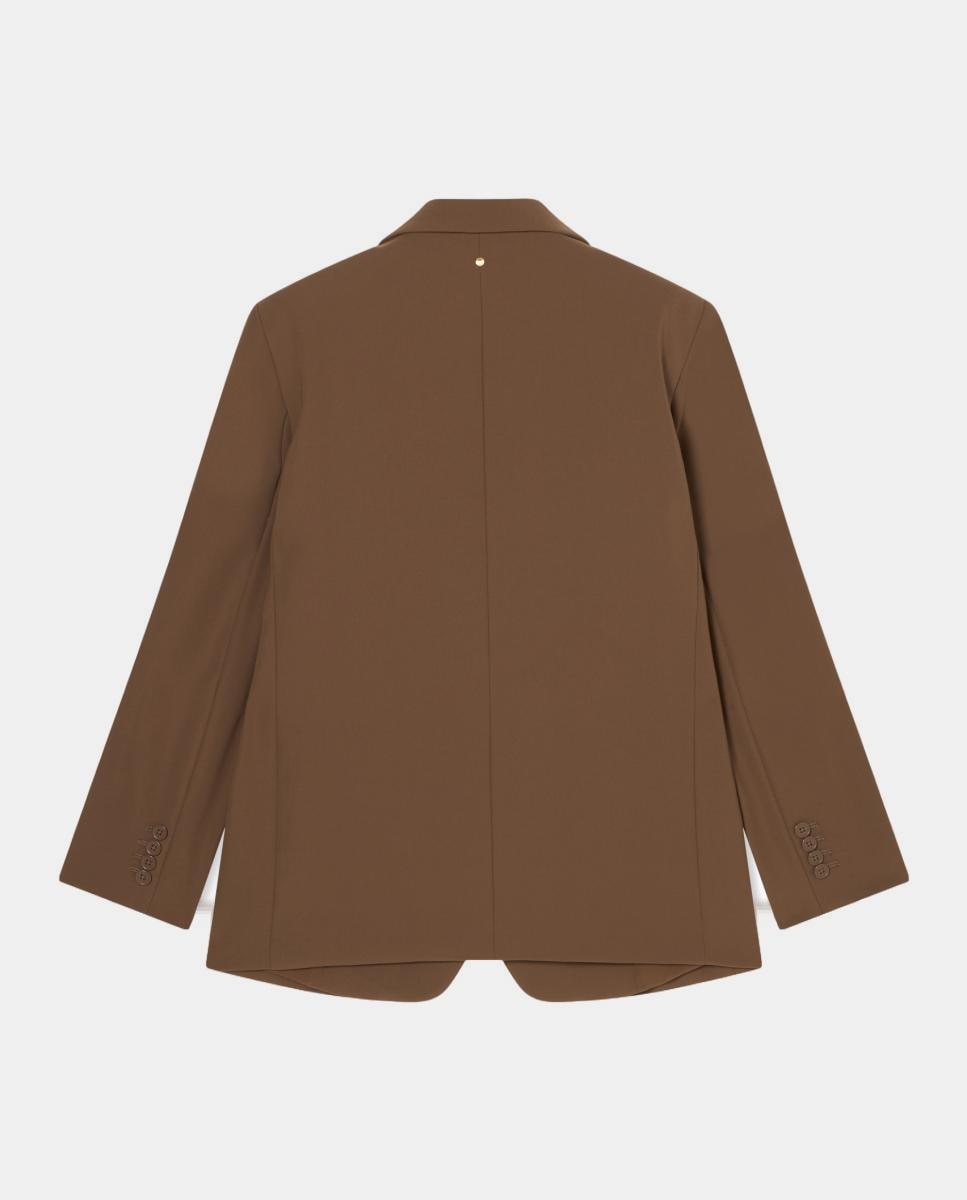 Blazer de Fato com Estrutura e Detalhe no Bolso Castanho-3