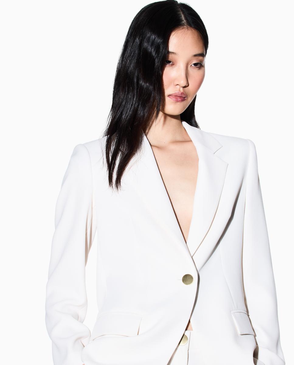 Blazer de um Só Botão em Crepe Cápsula White Edition Cru-2