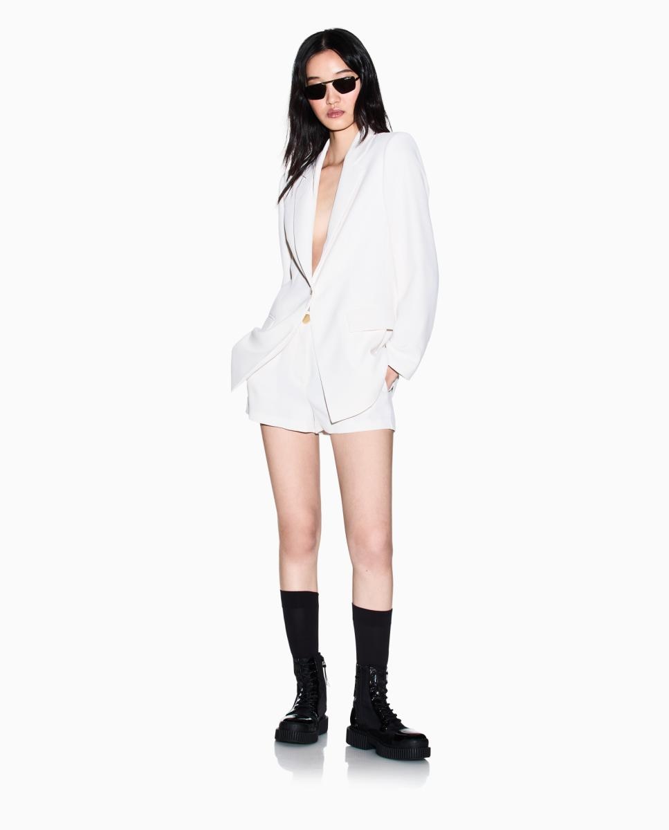 Blazer de um Só Botão em Crepe Cápsula White Edition Cru-5