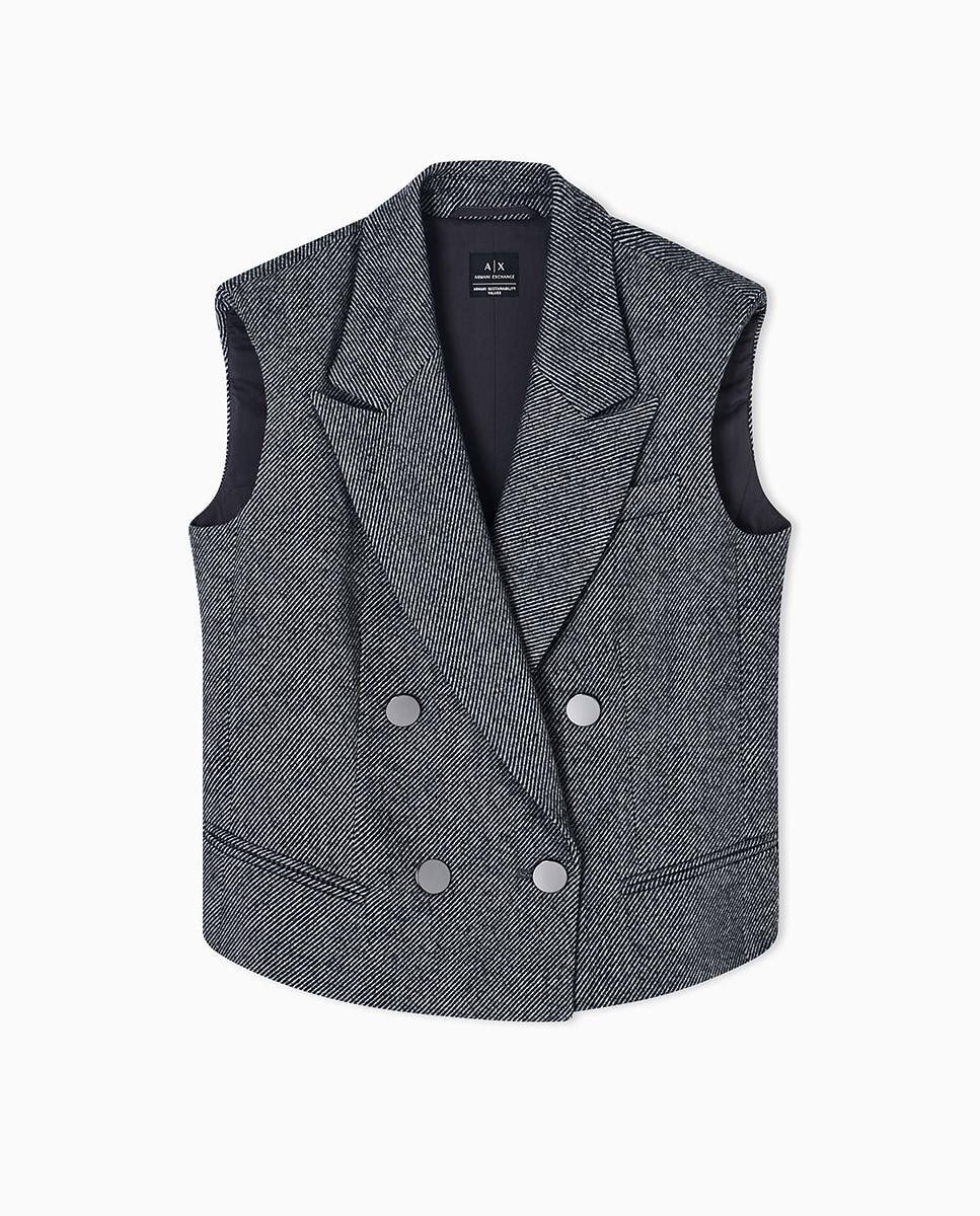 Colete Cruzado com Ombreiras Preto-5