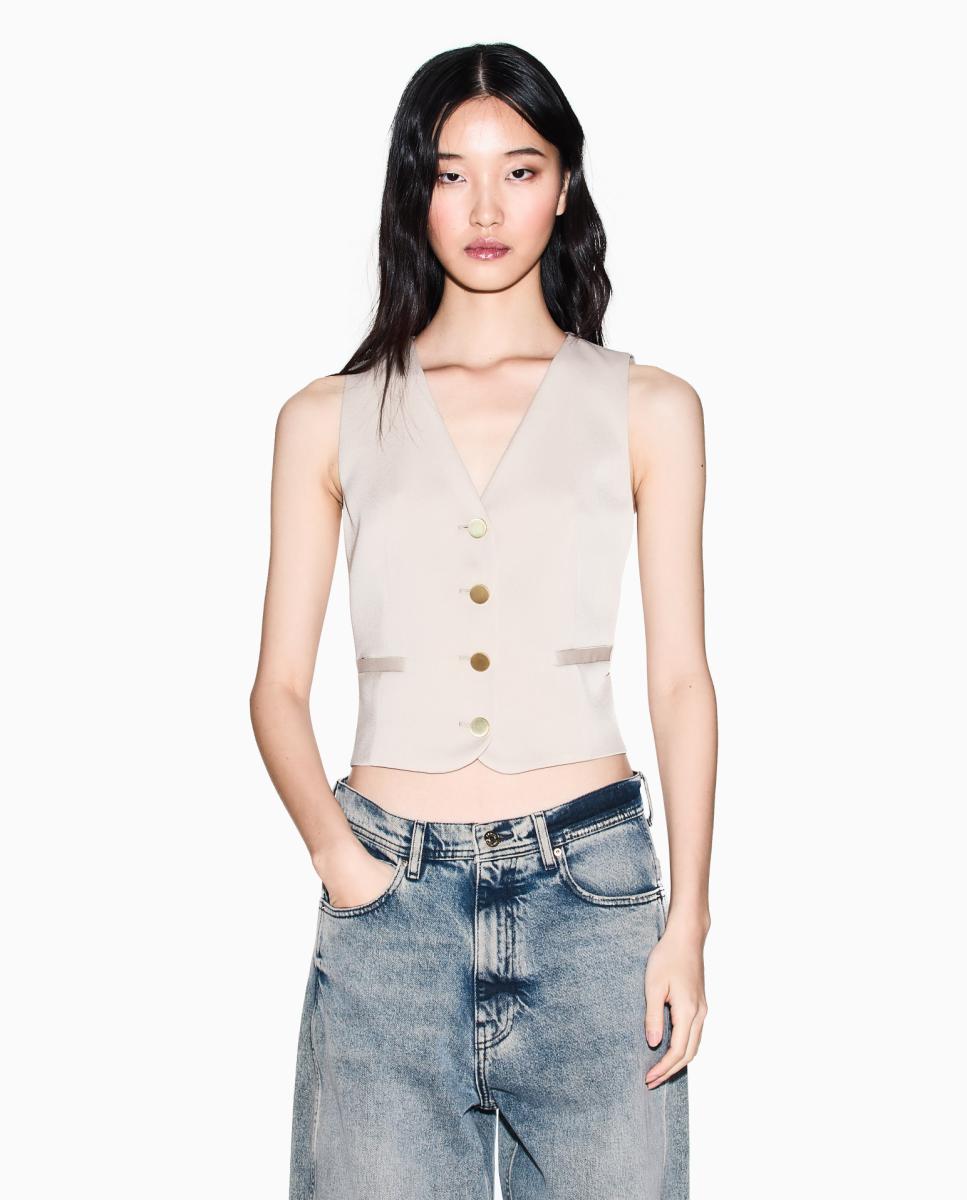 Armani Exchange - Chaleco de traje de mujer con botones a contraste.