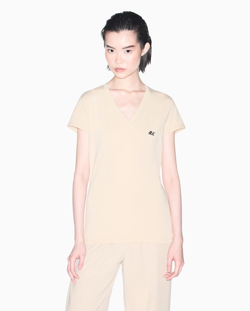 Armani Exchange - Camiseta de mujer cuello pico con logo.