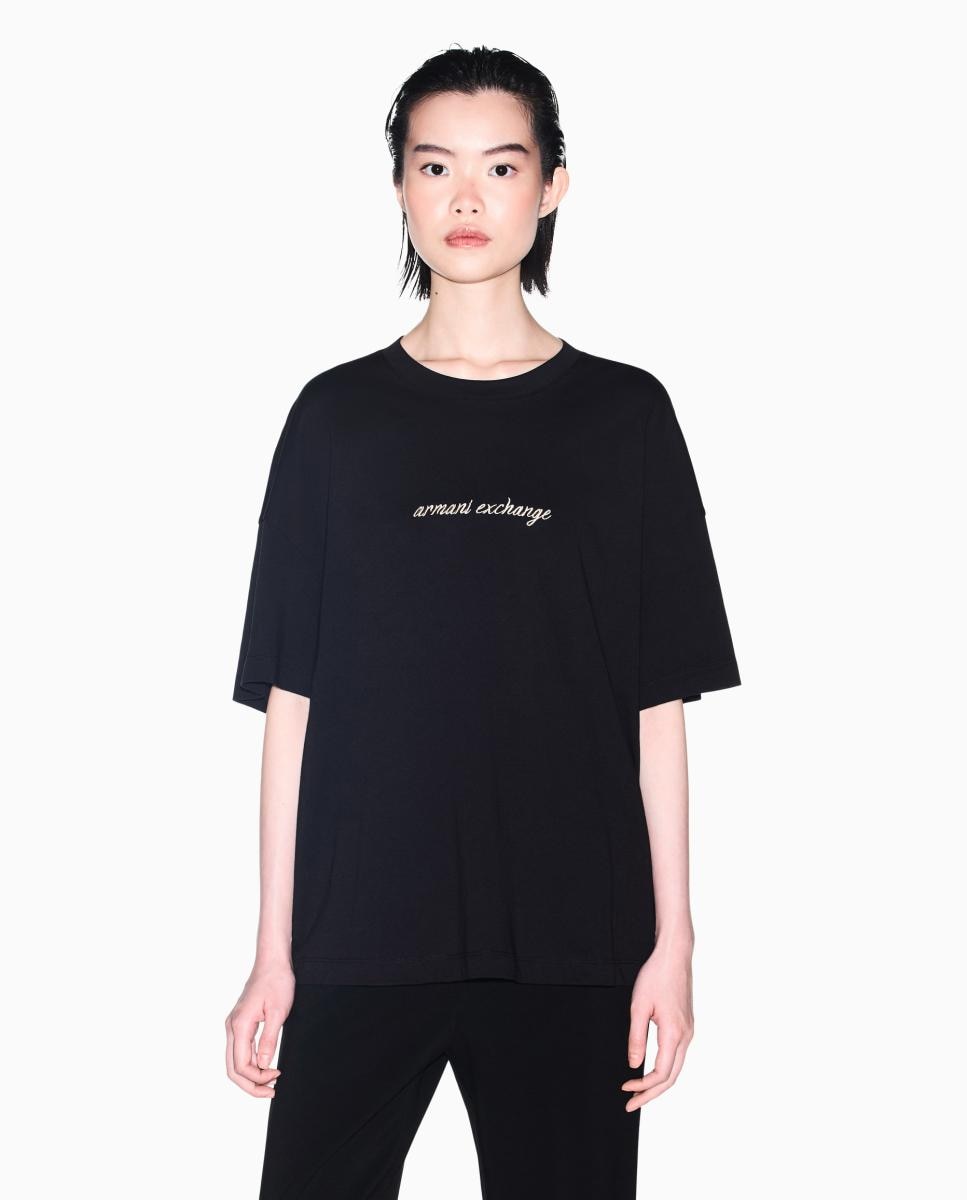 Armani Exchange - Camiseta de mujer de manga corta con logo en el pecho.
