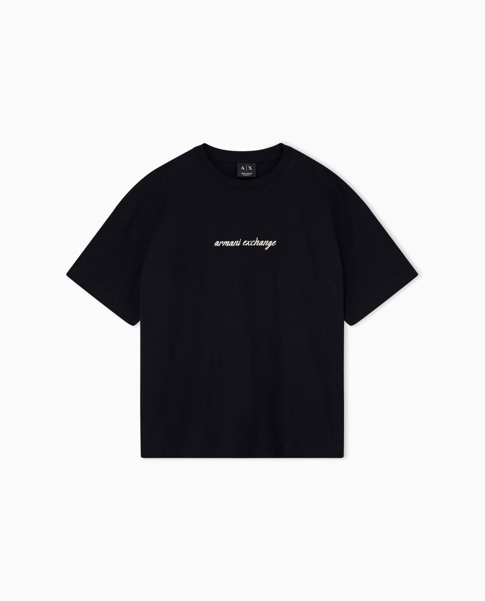 T-shirt de mulher com manga curta e logótipo no peito Preto-4