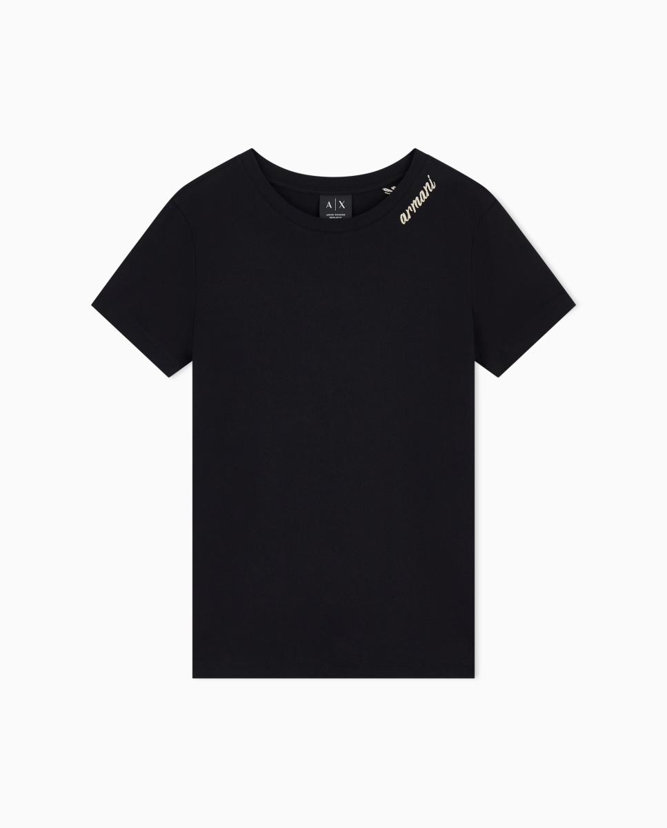 T-shirt de Manga Curta com Decote em Bico Preto-4