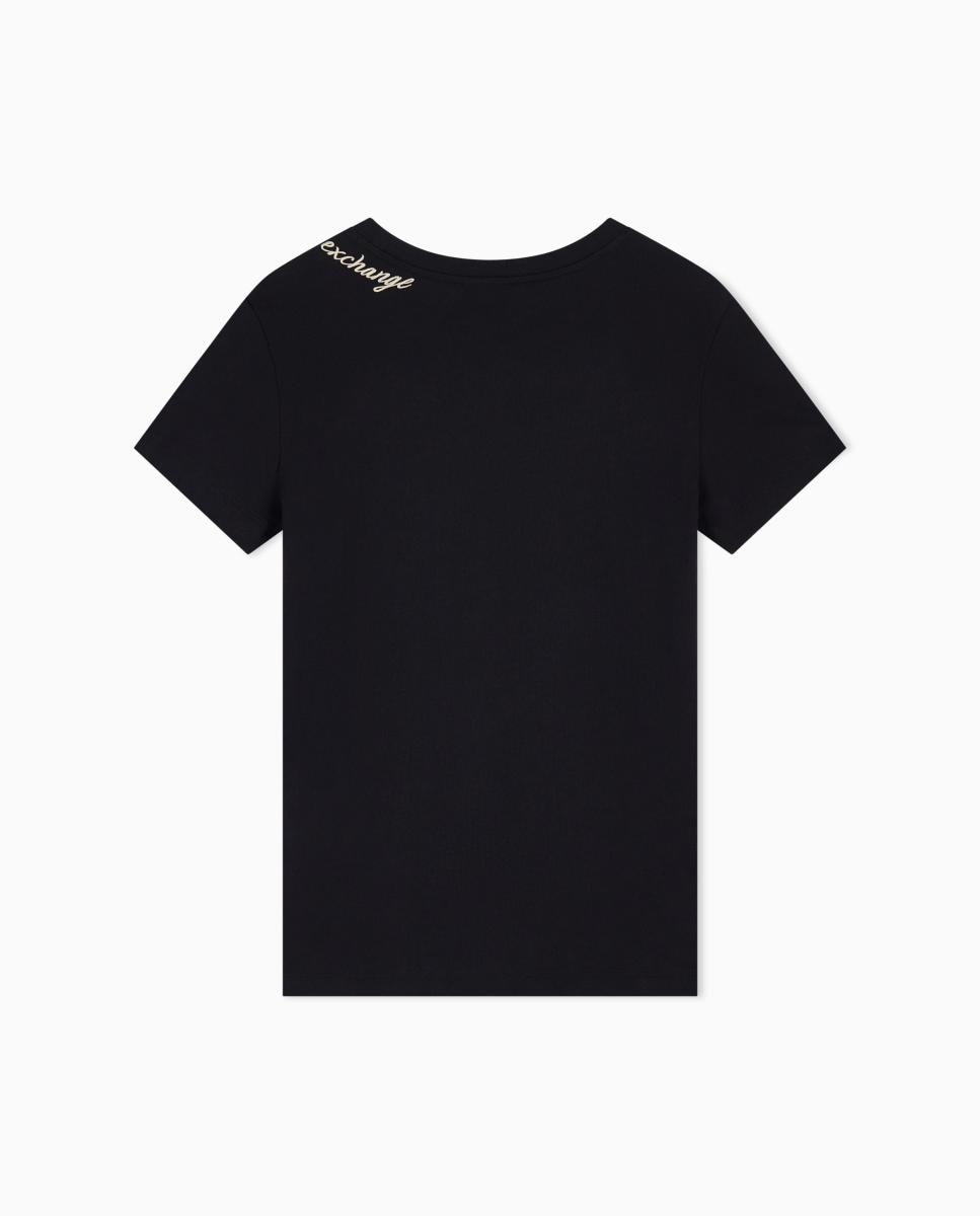T-shirt de Manga Curta com Decote em Bico Preto-5