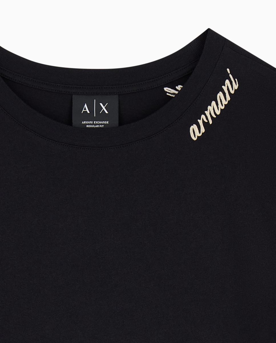 T-shirt de Manga Curta com Decote em Bico Preto-6