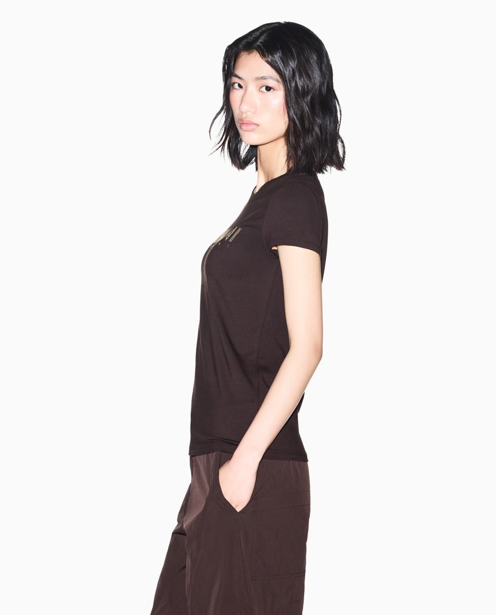 Imagen 2 de Camiseta de mujer de manga corta Slim fin - Armani Exchange - Marrón oscuro Marrón oscuro