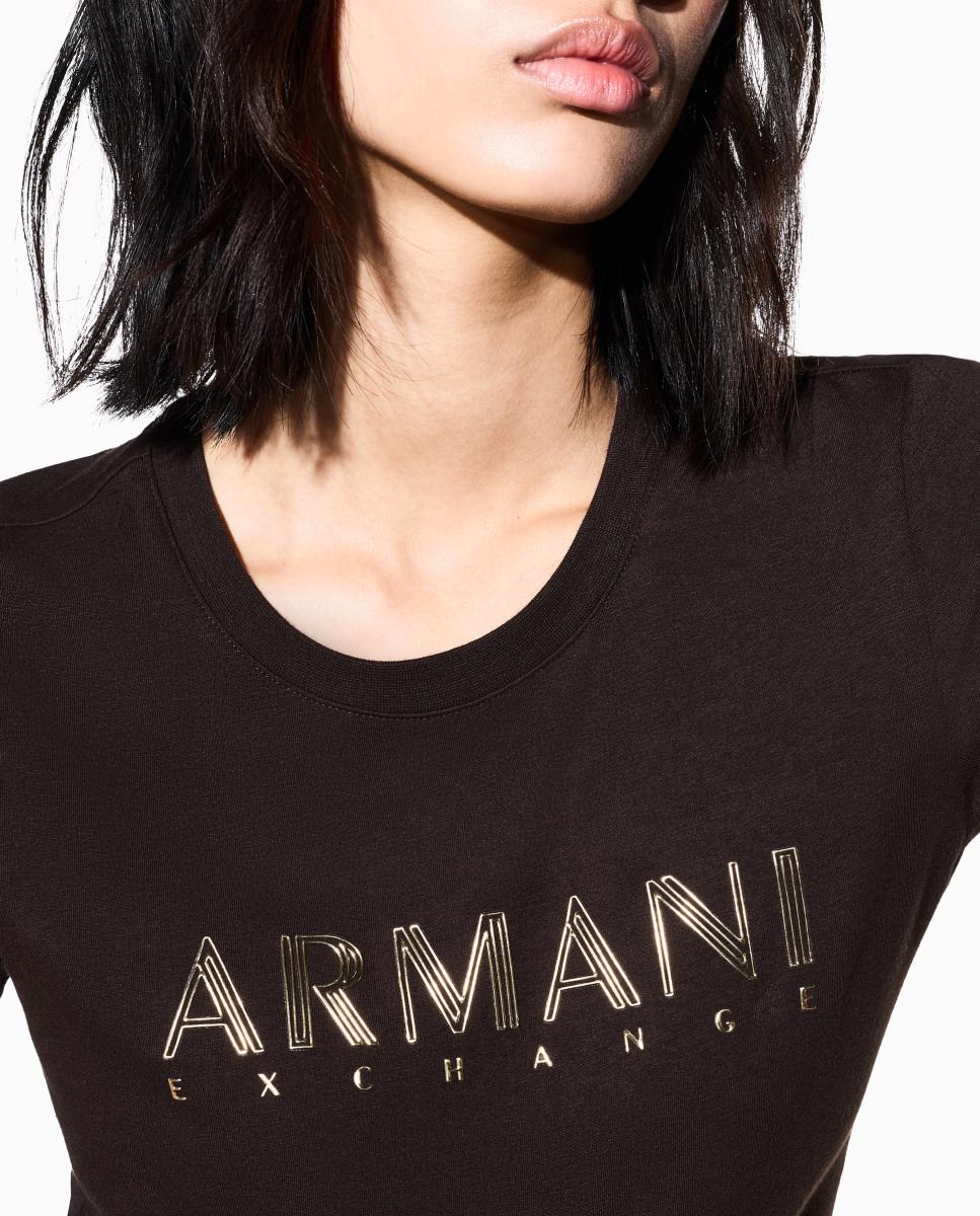 Imagen 4 de Camiseta de mujer de manga corta Slim fin - Armani Exchange - Marrón oscuro Marrón oscuro