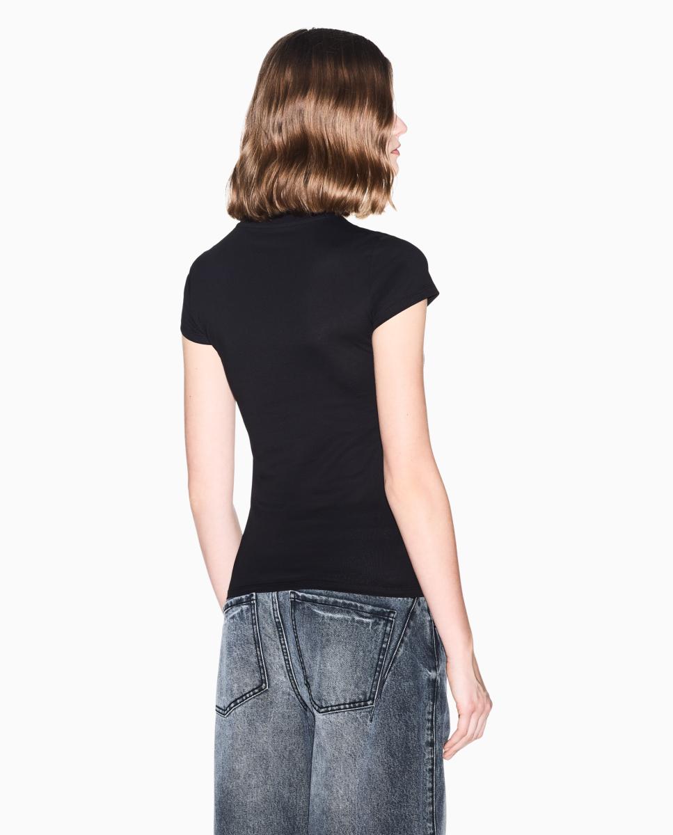 T-shirt de Manga Curta com Logótipo de Strass Preto-3