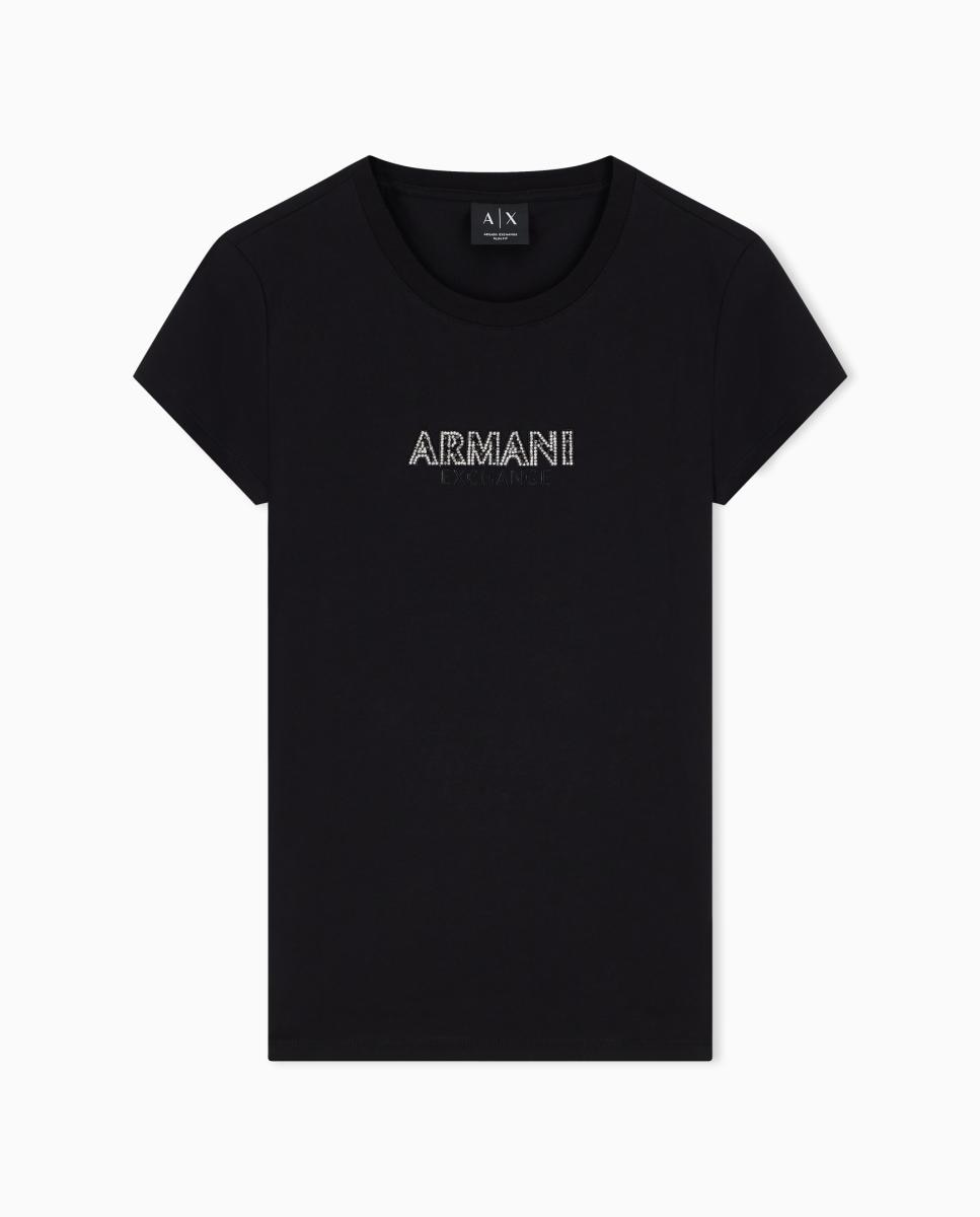 T-shirt de Manga Curta com Logótipo de Strass Preto-6