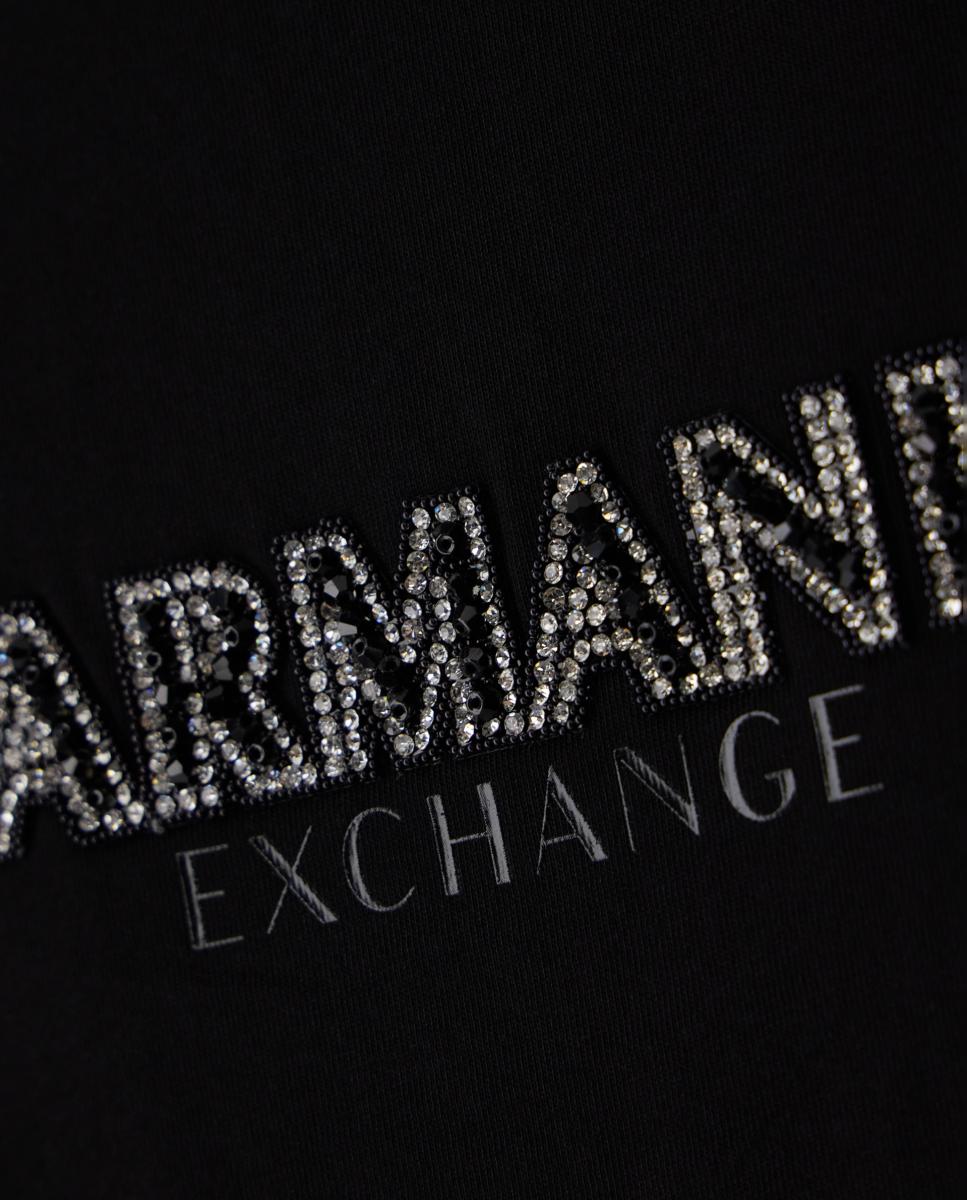 T-shirt de Manga Curta com Logótipo de Strass Preto-8
