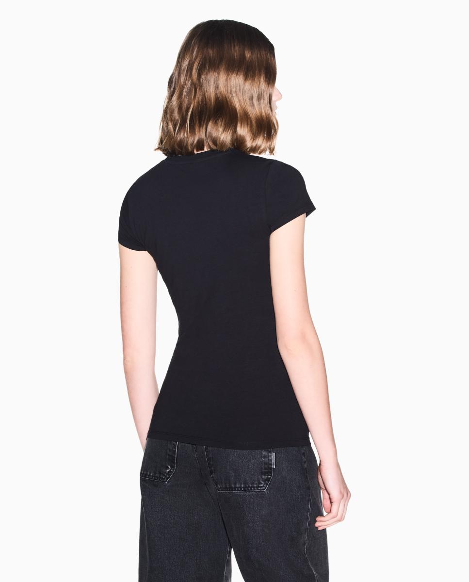 T-shirt de Manga Curta com Logótipo de Strass na Gola Preto-3