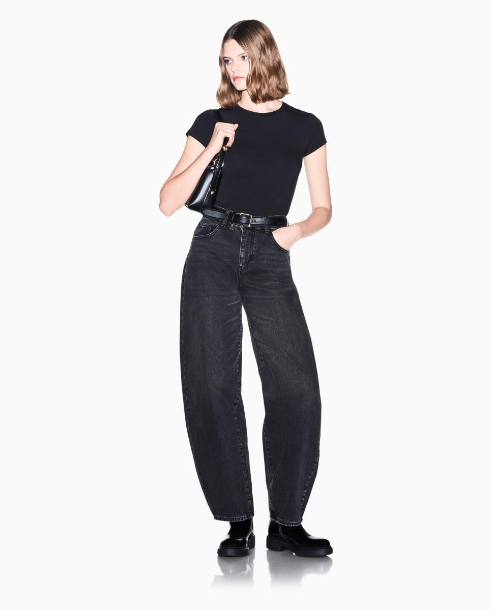 T-shirt de Manga Curta com Logótipo de Strass na Gola Preto-5