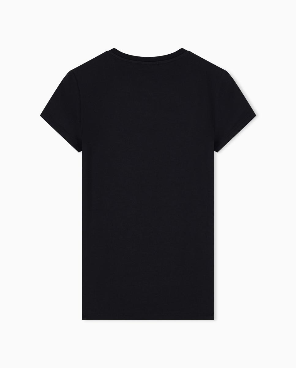 T-shirt de Manga Curta com Logótipo de Strass na Gola Preto-7