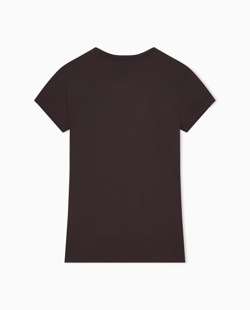 T-shirt de Manga Curta com Decote em Bico e Logótipo Castanho-escuro-7