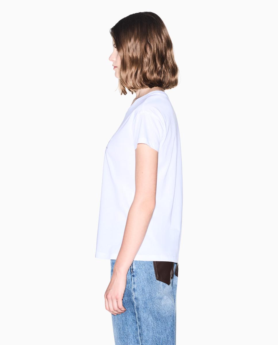 T-shirt de Manga Curta com Logótipo de Lantejoulas Branco-3