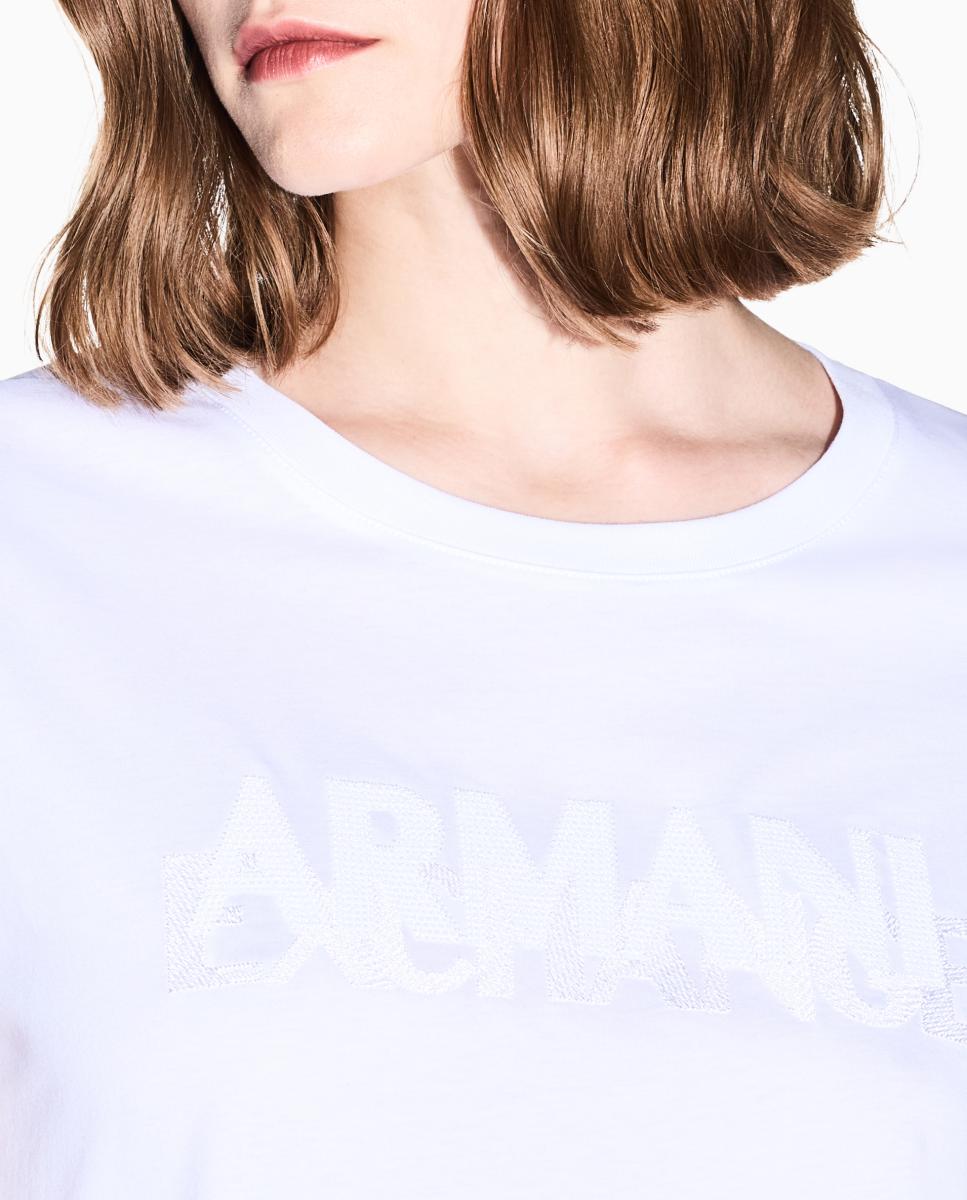 T-shirt de Manga Curta com Logótipo de Lantejoulas Branco-4