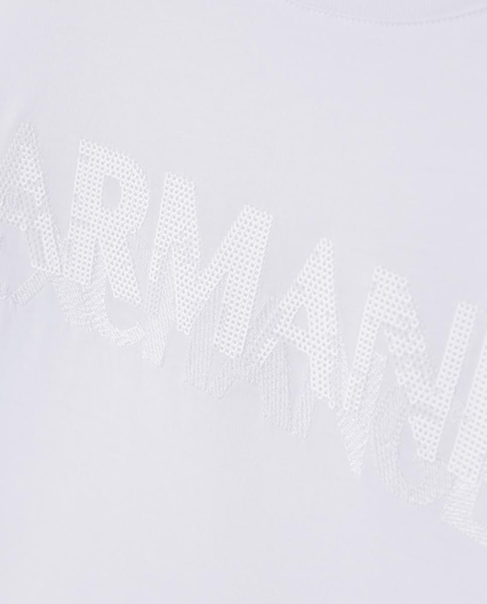 T-shirt de Manga Curta com Logótipo de Lantejoulas Branco-8