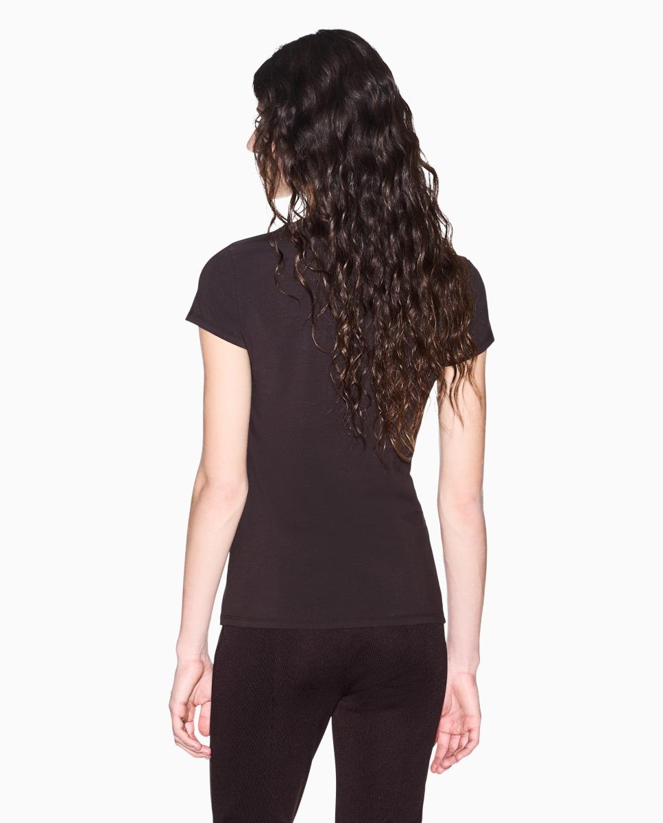 T-shirt de Manga Curta Slim Fit com Logótipo Engomado Castanho-escuro-3