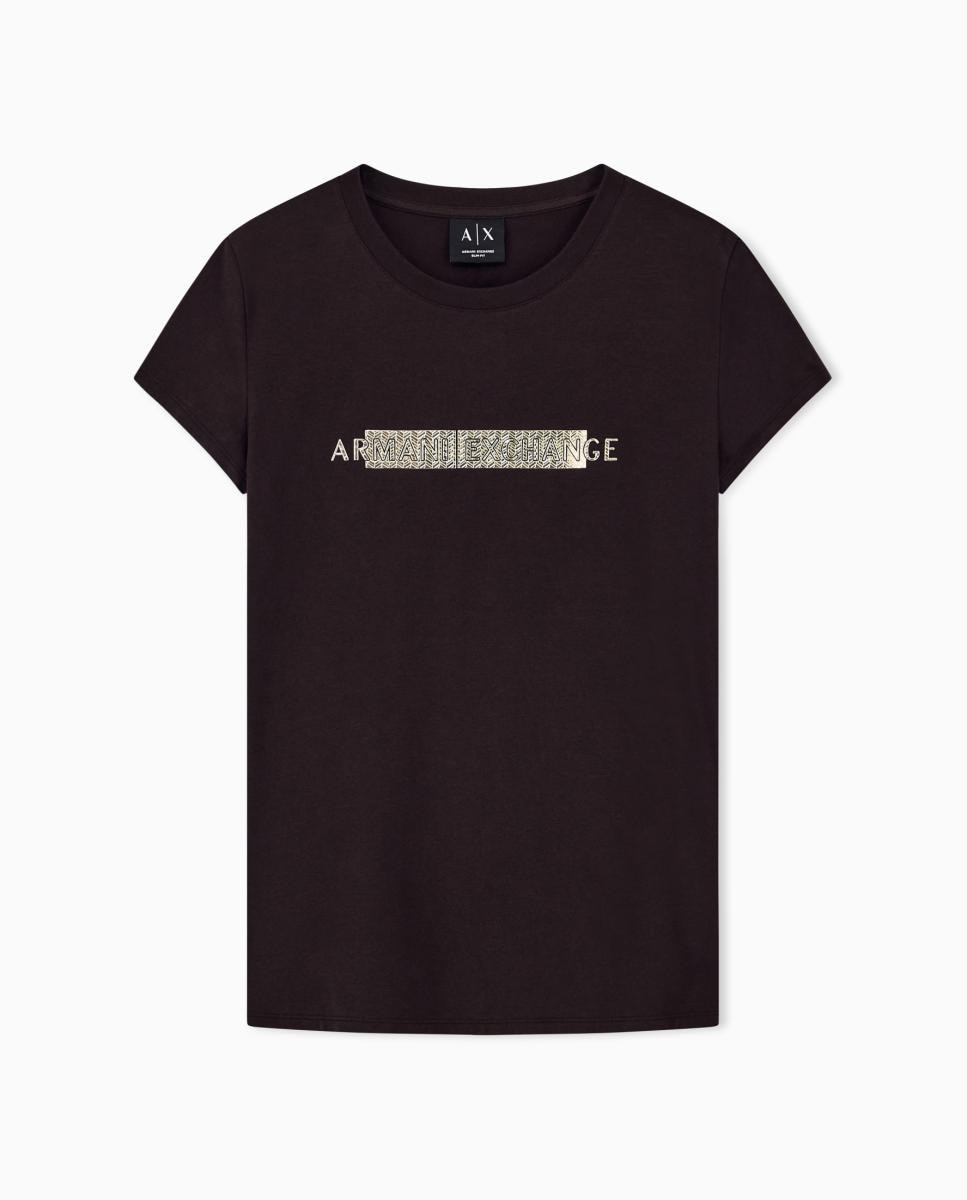 T-shirt de Manga Curta Slim Fit com Logótipo Engomado Castanho-escuro-6