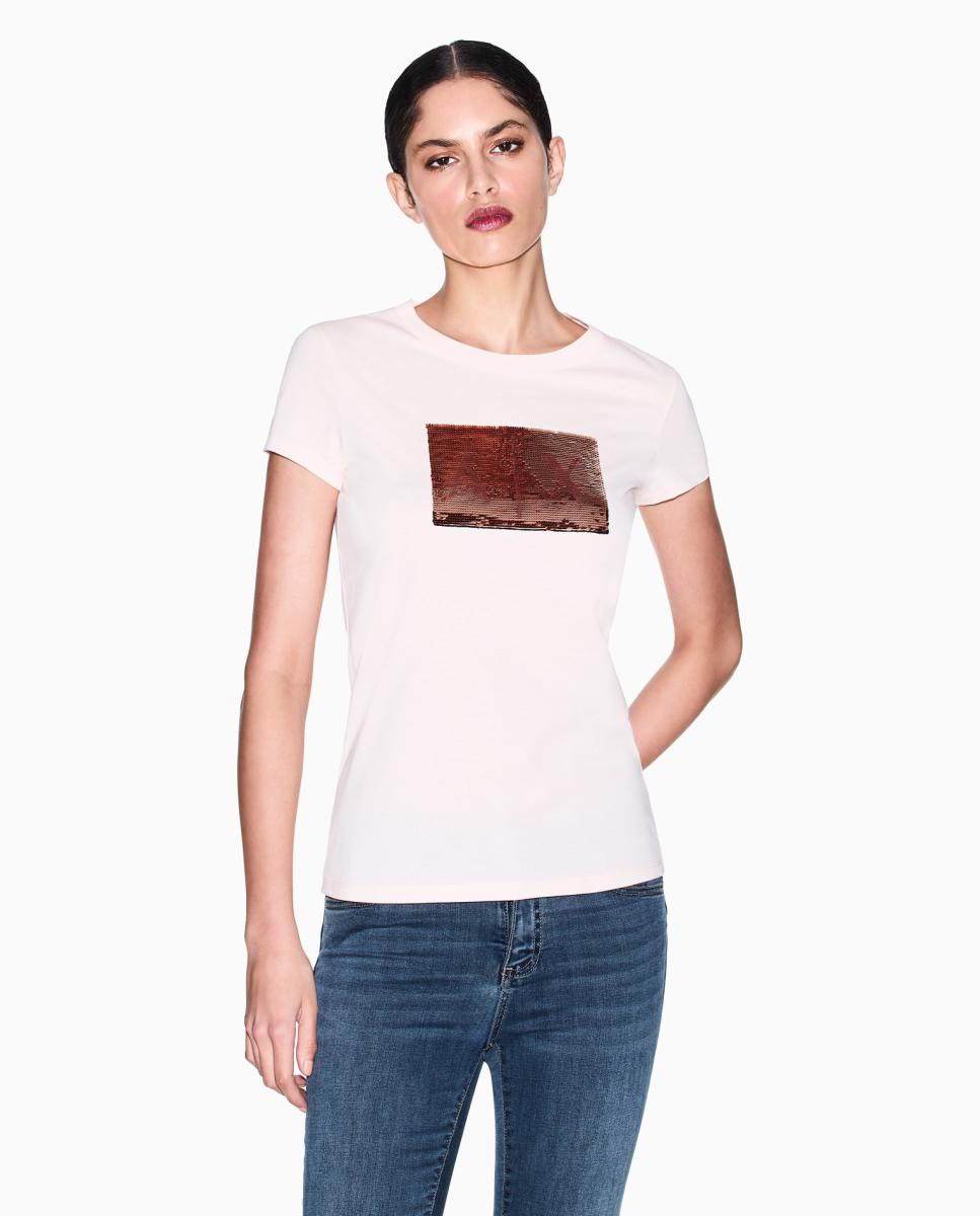 T-shirt de mulher com logótipo de lantejoulas Rosa-claro-1