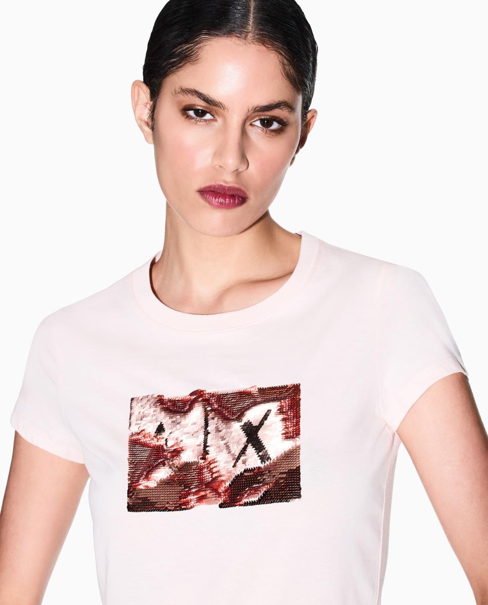 T-shirt de mulher com logótipo de lantejoulas Rosa-claro-3