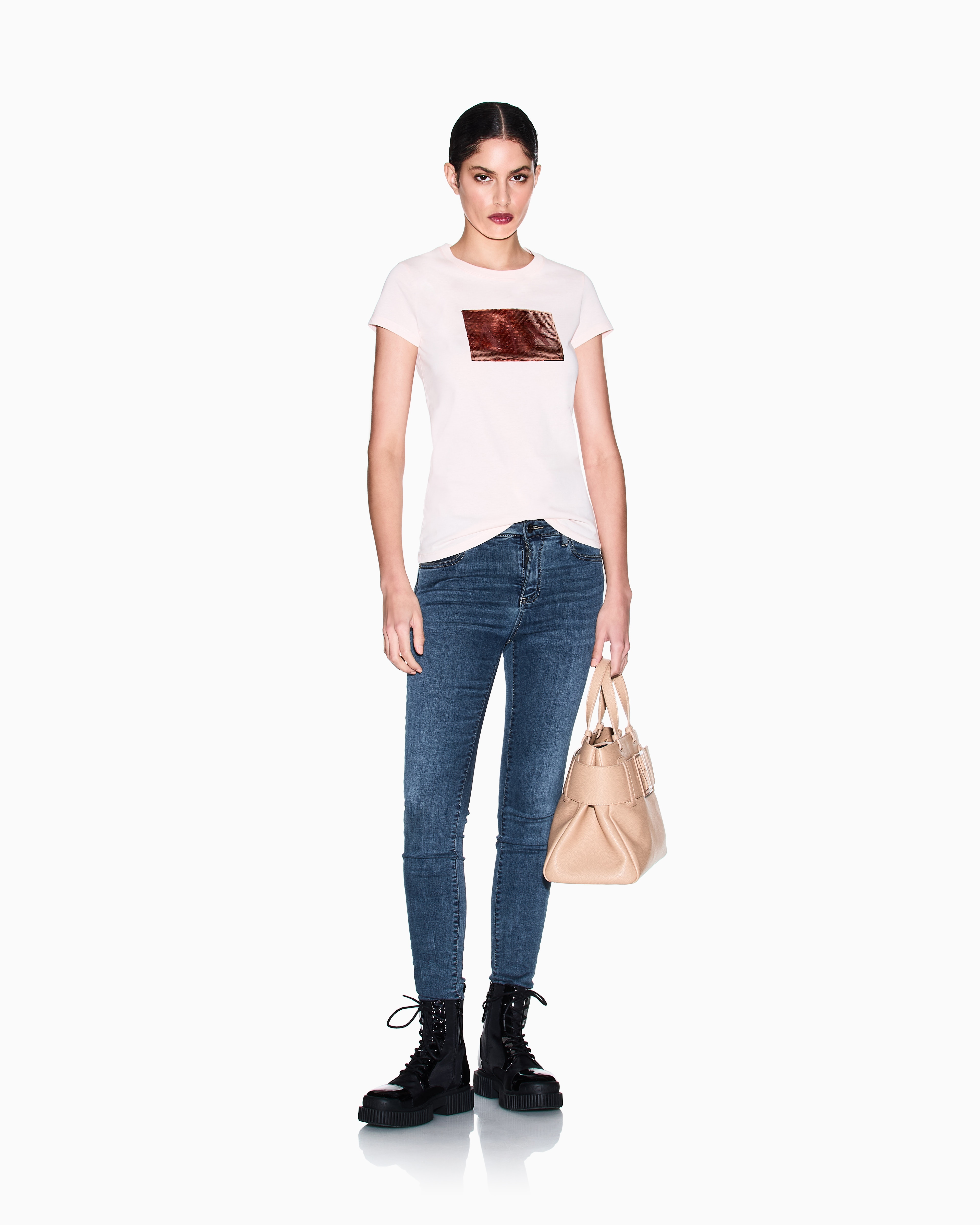 T-shirt de mulher com logótipo de lantejoulas Rosa-claro-5