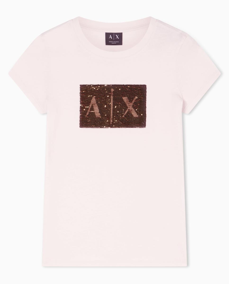 T-shirt de mulher com logótipo de lantejoulas Rosa-claro-4