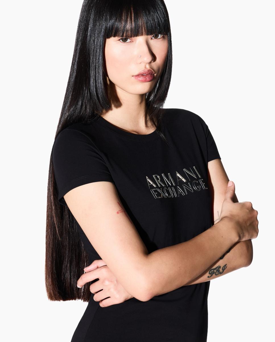 T-shirt de Manga Curta com Logótipo Metalizado Preto-2