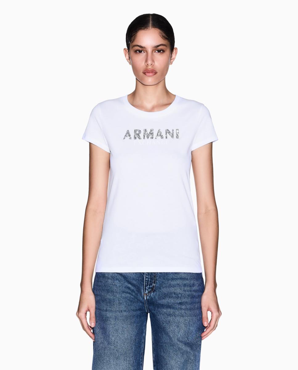 Armani Exchange - Camiseta de mujer slim fit con logo en relieve.