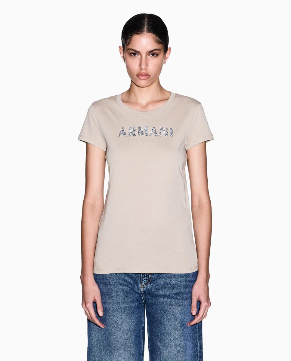 T-shirt Slim Fit com Logótipo em Relevo Caramelo-1