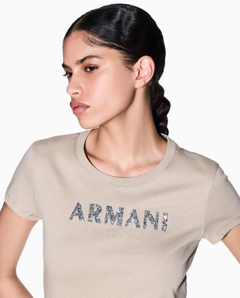 T-shirt Slim Fit com Logótipo em Relevo Caramelo-2