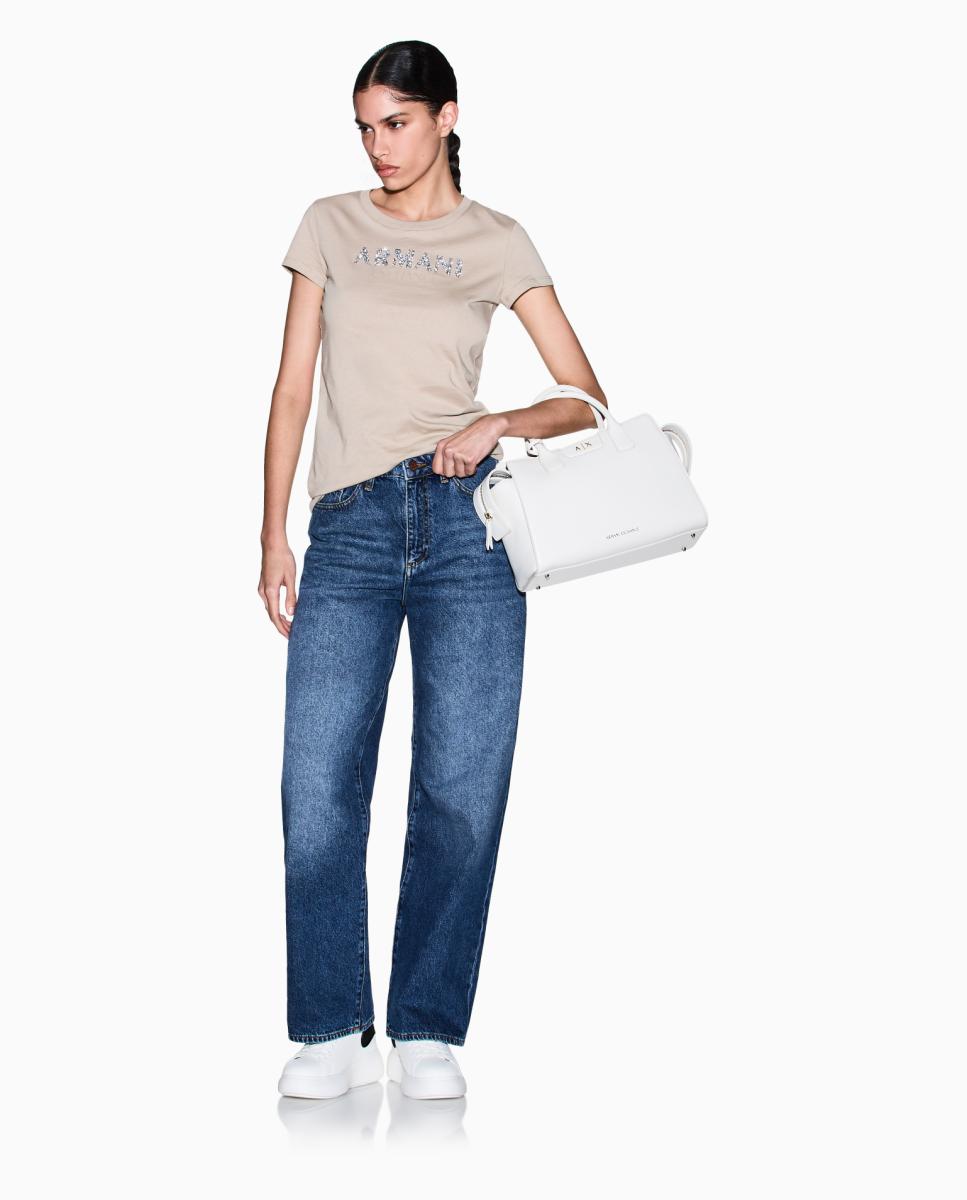 T-shirt Slim Fit com Logótipo em Relevo Caramelo-3