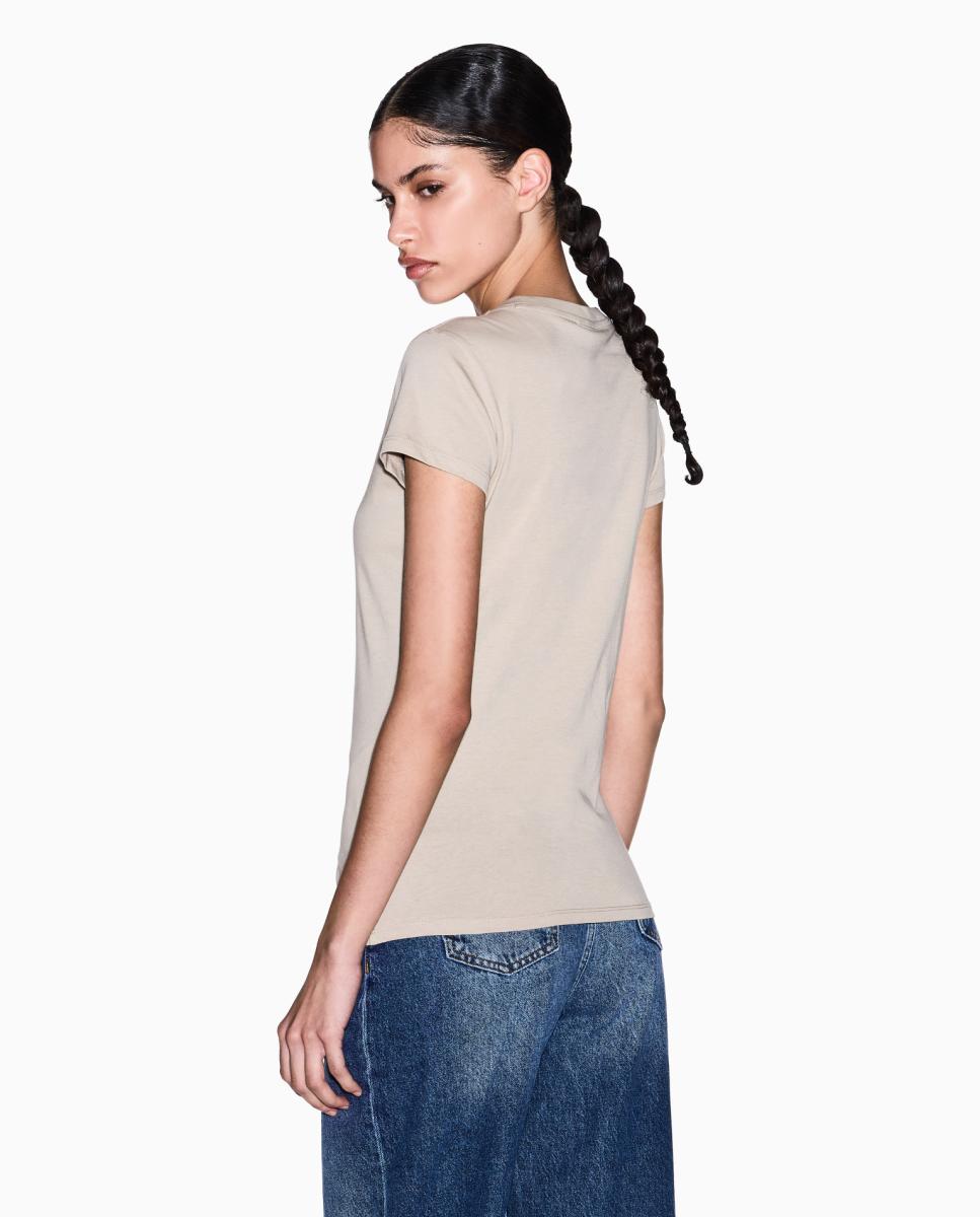 T-shirt Slim Fit com Logótipo em Relevo Caramelo-4
