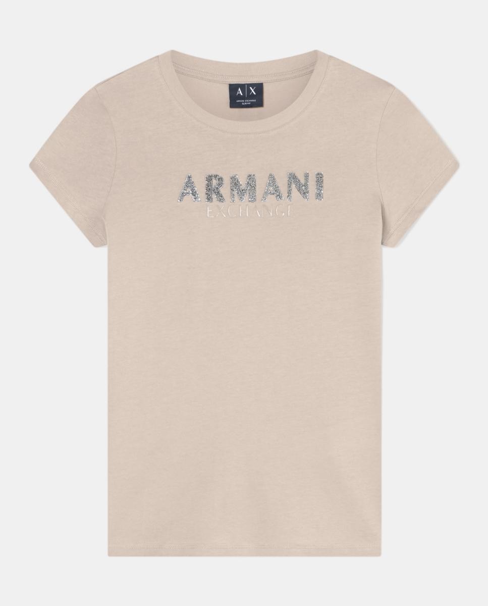 T-shirt Slim Fit com Logótipo em Relevo Caramelo-5