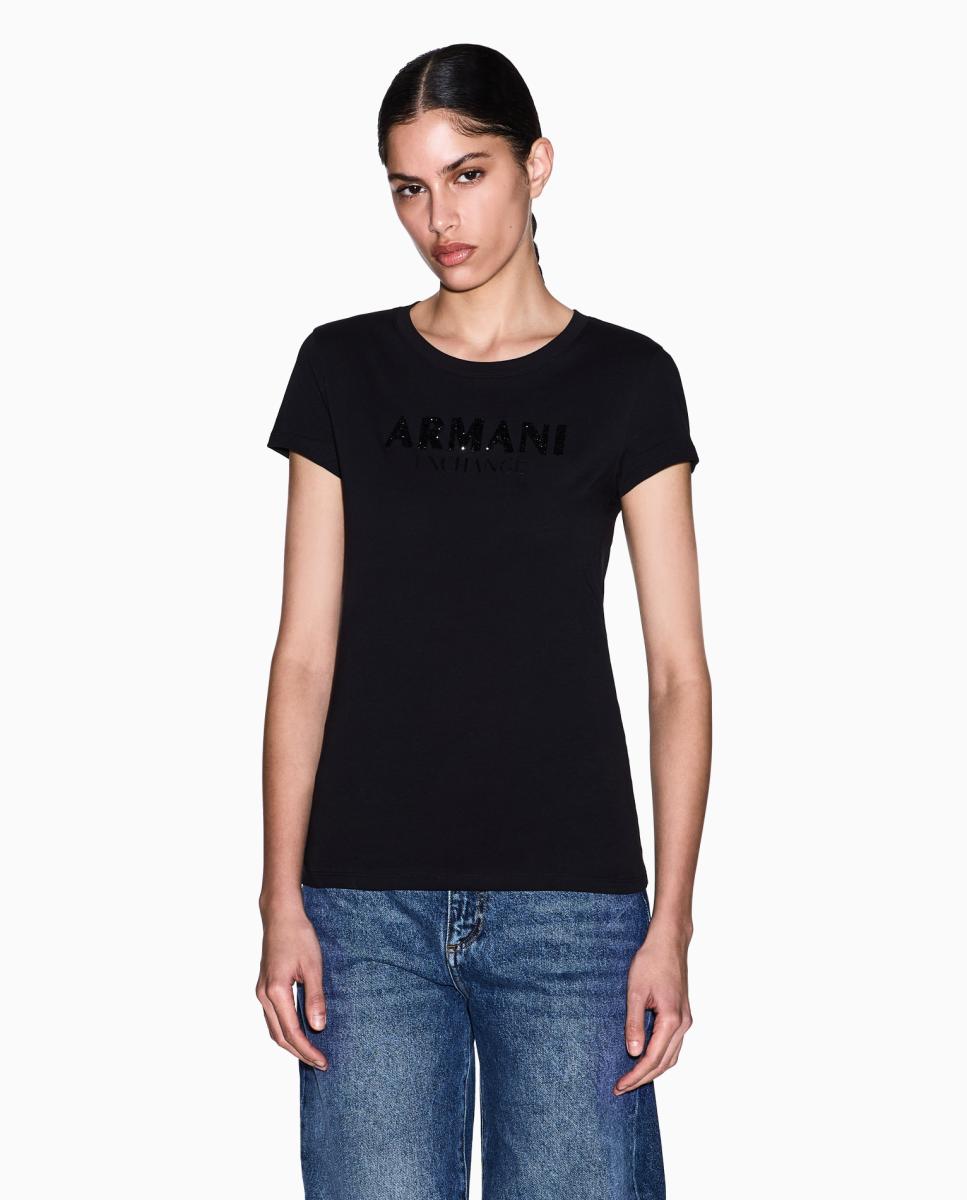 T-shirt Slim Fit com Logótipo em Relevo Preto-1