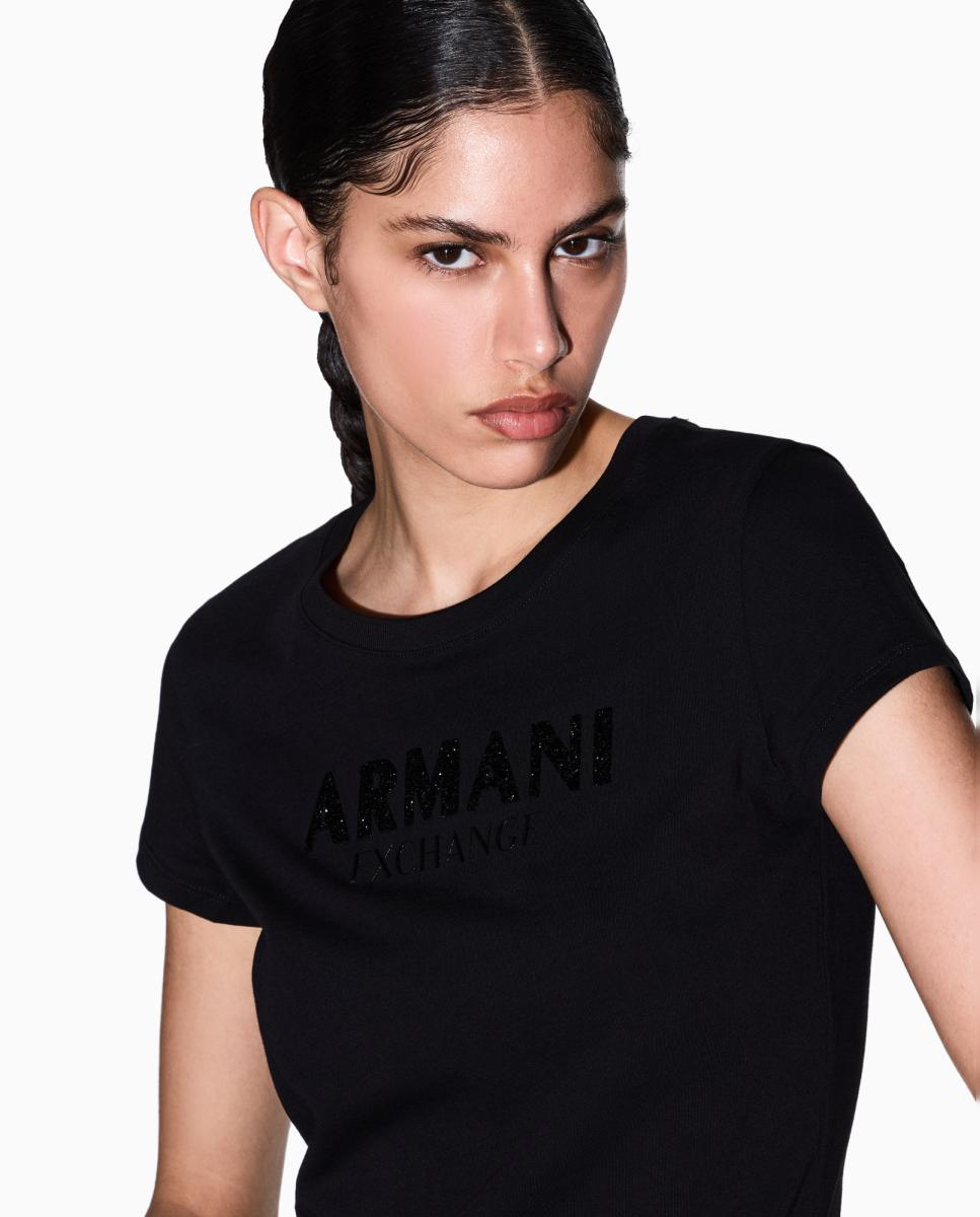 T-shirt Slim Fit com Logótipo em Relevo Preto-3