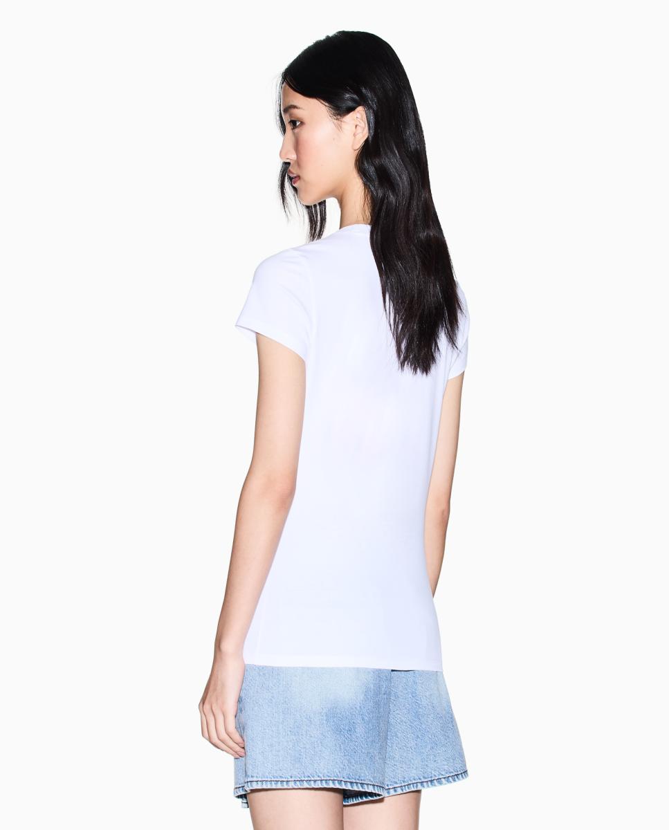 T-shirt Slim Fit com Logótipo em Strass Branco-2