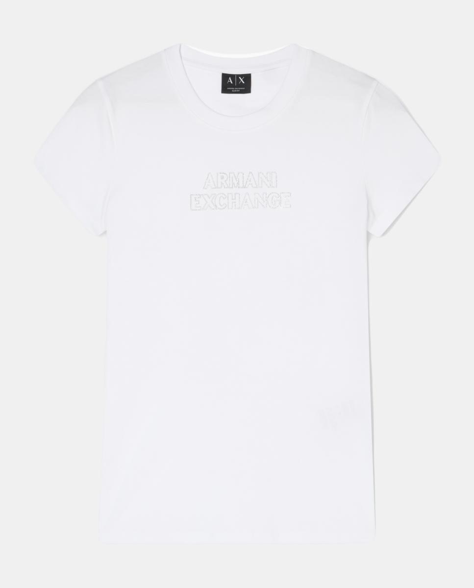 T-shirt Slim Fit com Logótipo em Strass Branco-4