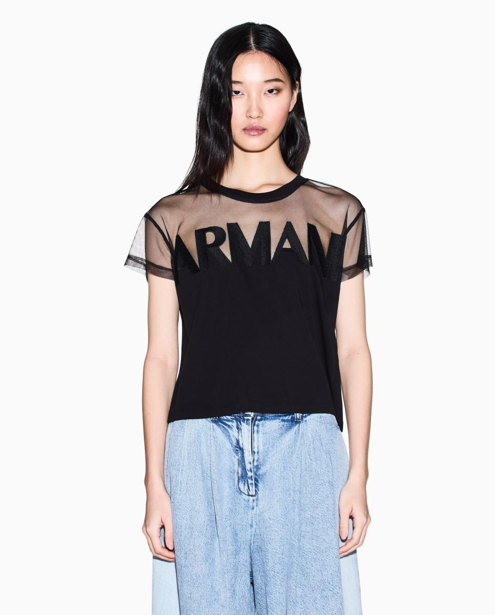 Armani Exchange - Camiseta de mujer cropped con logo maxi.