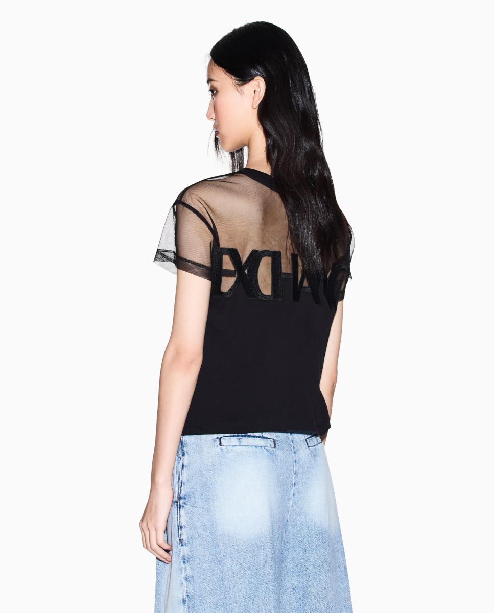 Imagen 2 de Camiseta de mujer cropped con logo maxi - Armani Exchange - Blanco Negro